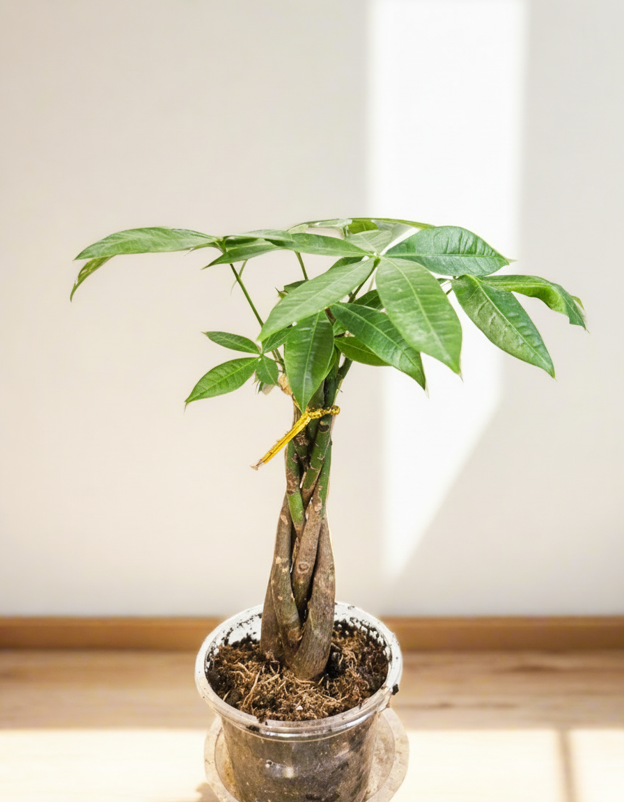 The Money Tree (Pachira aquatica) is a stunning non-toxic houseplant with a braided trunk and lush green leaves, symbolizing luck and prosperity. Perfect for beginners, it thrives in bright, indirect light with minimal care. A stylish, pet-friendly addition that brings positivity and elegance to any home or office.