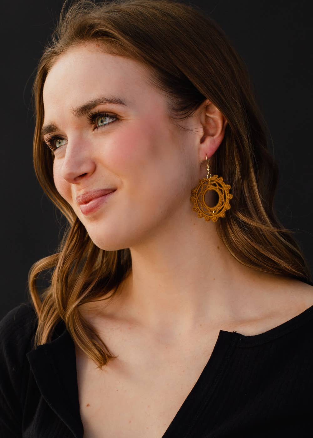 Crochet Dangle Earrings with Gold Accents