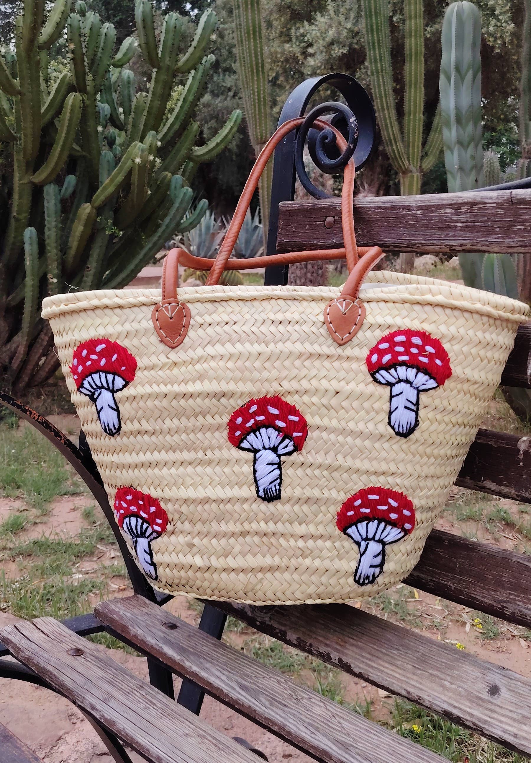 Handmade Mushroom Embroidered Market Tote or Beach Bag