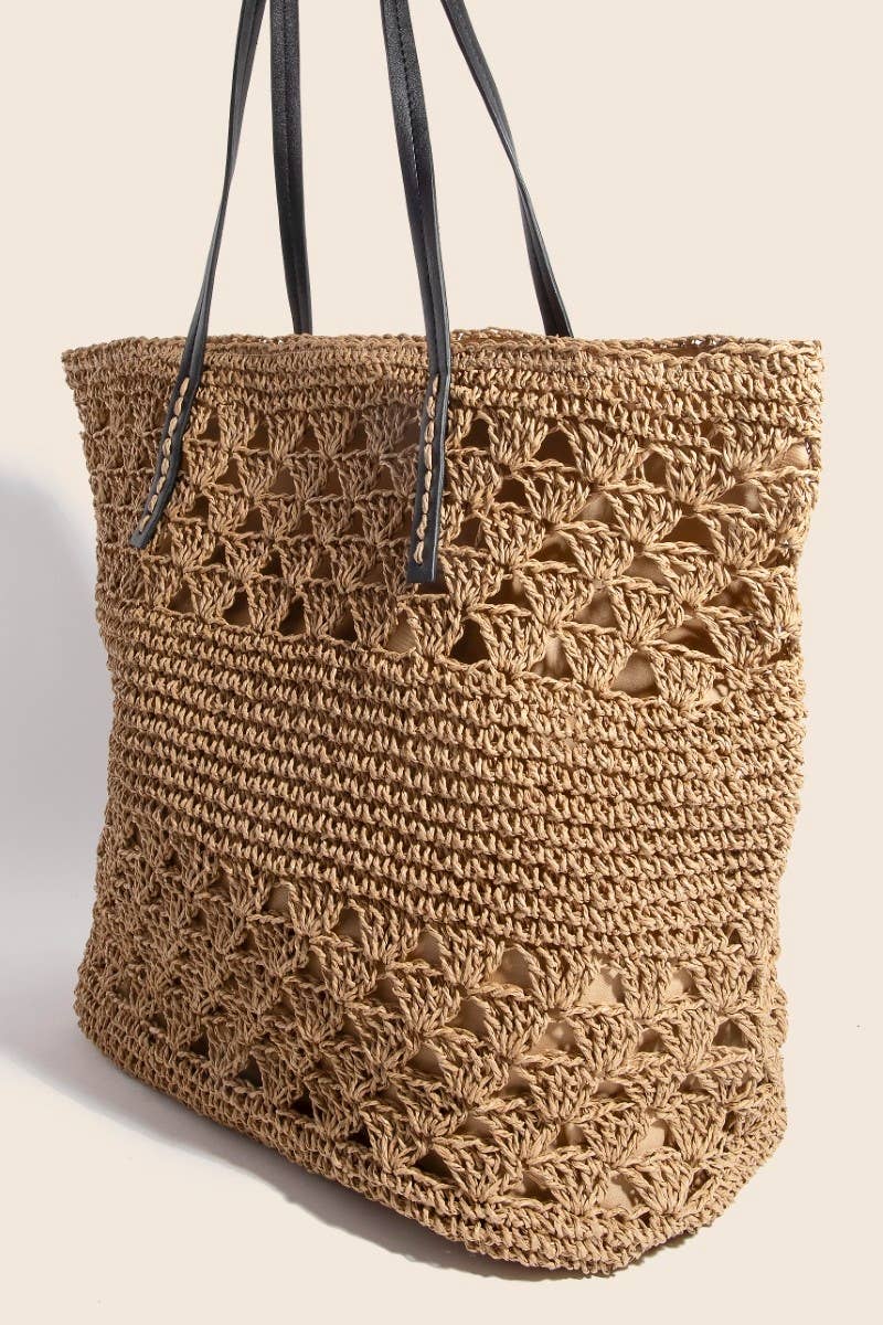 Knitted Tote Bag with Vegan Leather Handles
