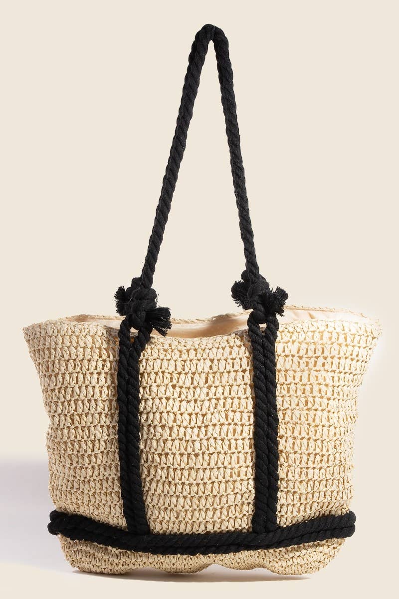 Rope Handle Straw Tote Bag