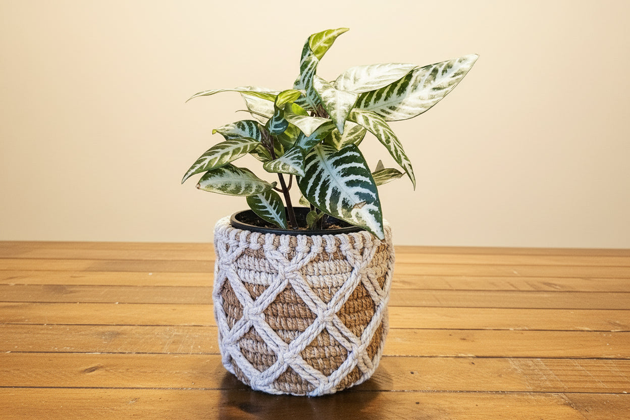 Aphelandra ‘Snow White’: bold white-veined tropical with glossy leaves and upright form. A striking, modern houseplant for bright, humid spaces.