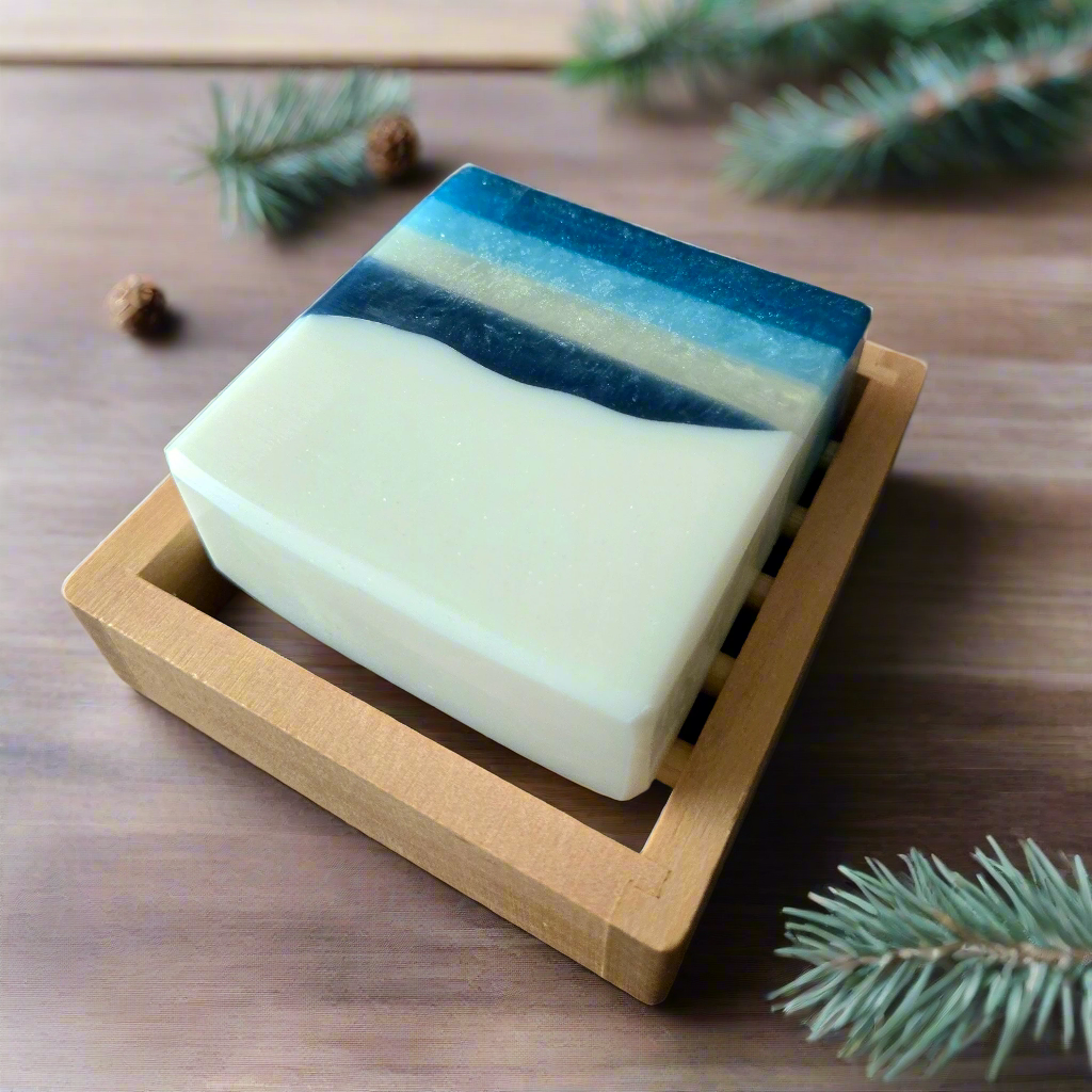 Arctic Shore Soap—handcrafted with shea butter, sea salt, driftwood & fig. Vegan, detergent-free, and inspired by the calm beauty of winter by the sea.