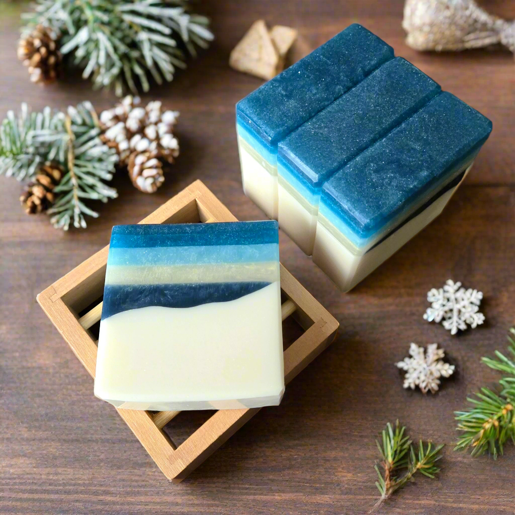 Arctic Shore Soap—handcrafted with shea butter, sea salt, driftwood & fig. Vegan, detergent-free, and inspired by the calm beauty of winter by the sea.