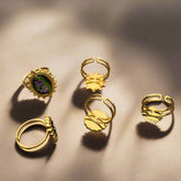 Golden Bloom Adjustable Ring with real dried flowers in resin and 18K gold-plated stainless steel. Unique, hypoallergenic, fits most, and perfect for gifting.