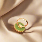 Handmade pressed flower ring with real dried blooms in resin, set in 18K gold-plated. A unique botanical statement ring, size 7, and adjustable elegant and one-of-a-kind.