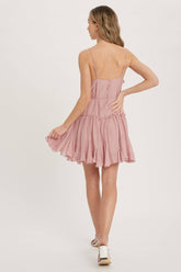 Lightweight cami swing dress with scoop neck, adjustable straps, ruffled hem & tie waist. A flirty, flowy summer must-have in 3 dreamy color options.