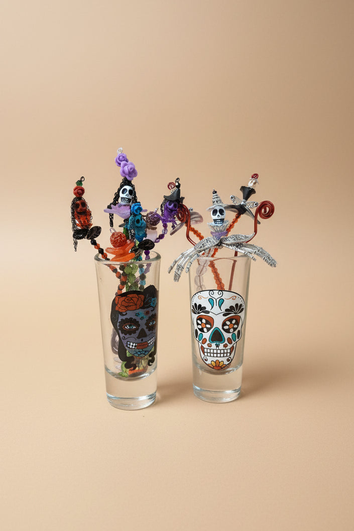 Beaded Day of the Dead Flowers- Each flower is individually handcrafted using an intricate combination of glass beads, wirework, skull accent.