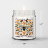 Bee Calm: A soothing soy candle with chamomile & jasmine. Vegan, eco-friendly, hand-poured for 40–55 hours of tranquil, floral-inspired calm and wellness.