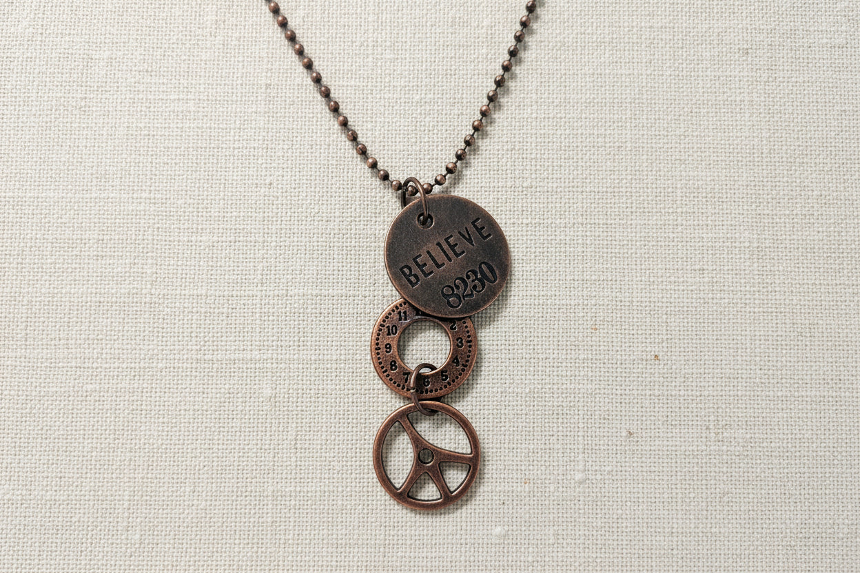 Steampunk pendants with gears, chains, tags, beads, and airship-inspired designs. Handcrafted, unique mixed-media necklaces perfect for cosplay, gifting, and fans of steampunk