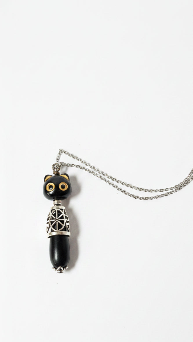 Handmade Cat Bead Necklaces by KStonely. Each one-of-a-kind artisan necklace features whimsical cat beads, unique accents, and vintage-inspired charm.
