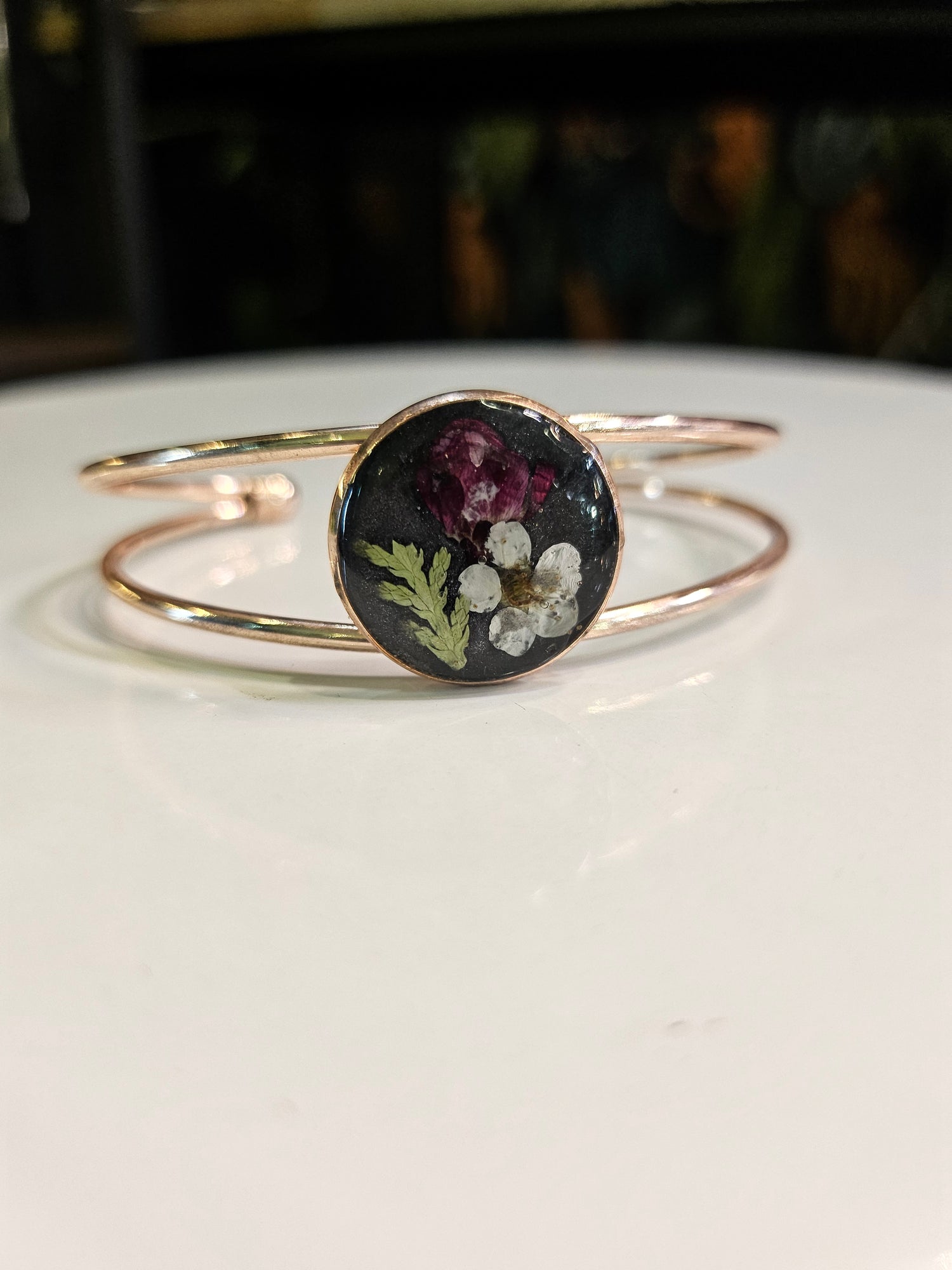 Handcrafted floral resin bracelets with real dried flowers. Unique, nature-inspired jewelry that adds whimsical charm and elegance to any outfit.