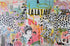 Camouflage is a 24"x36" mixed media artwork blending urban street art with nature. Featuring bold leopard silhouettes against a vibrant, layered backdrop of posters and graffiti, it explores themes of adaptation and identity. Ideal for contemporary spaces, pair it with a Bird of Paradise plant for a lively, dynamic vibe.