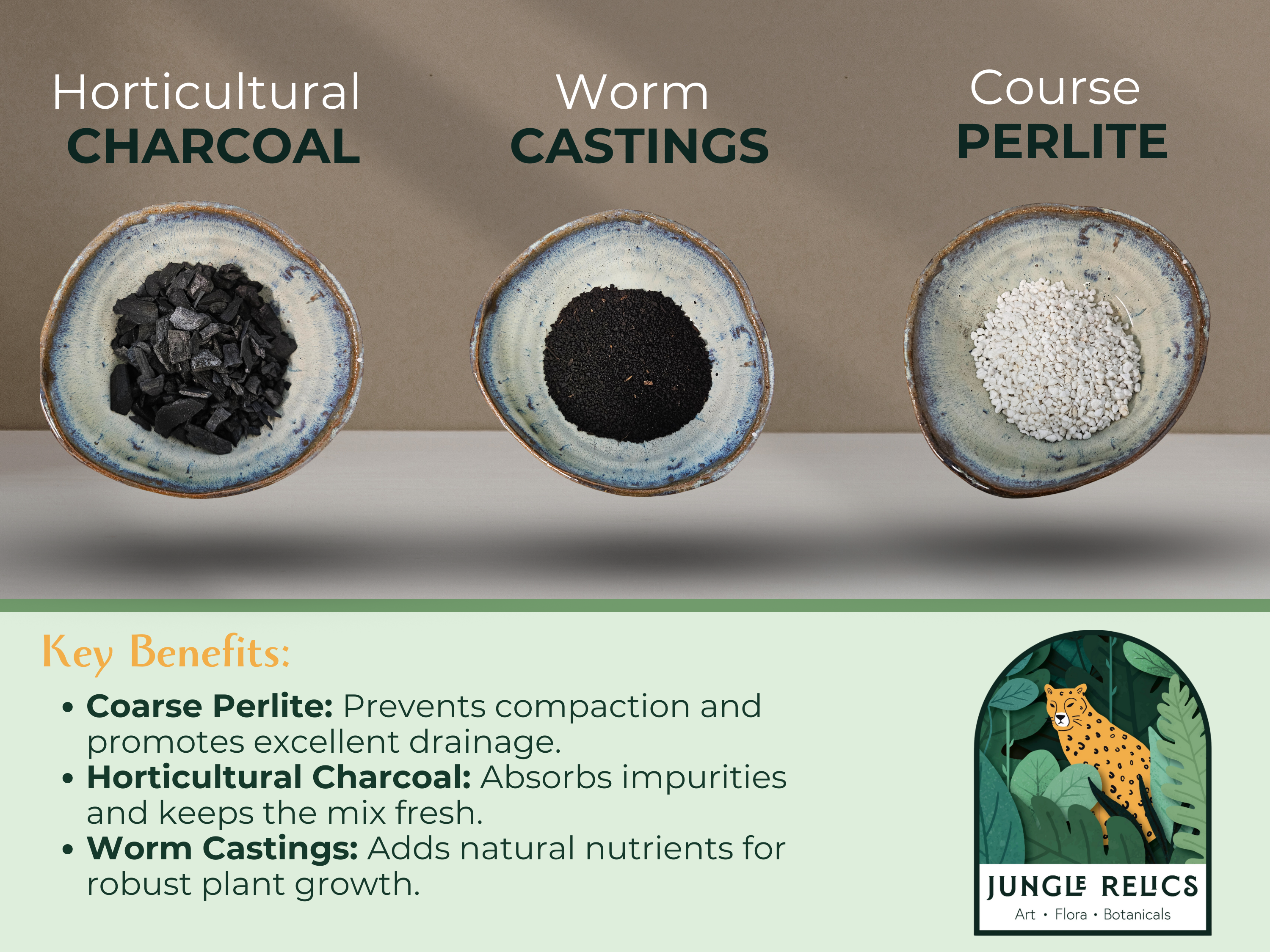 Shop Jungle Gold premium ingredient bags for tropical plants! Choose from Chunky Bark, Coco Coir, LECA, Perlite, Coco Chips, Horticultural Charcoal, or Worm Castings. Perfect for custom soil blends, improving drainage, boosting airflow, and supporting healthy roots. Eco-friendly, hand-packed in Idaho!