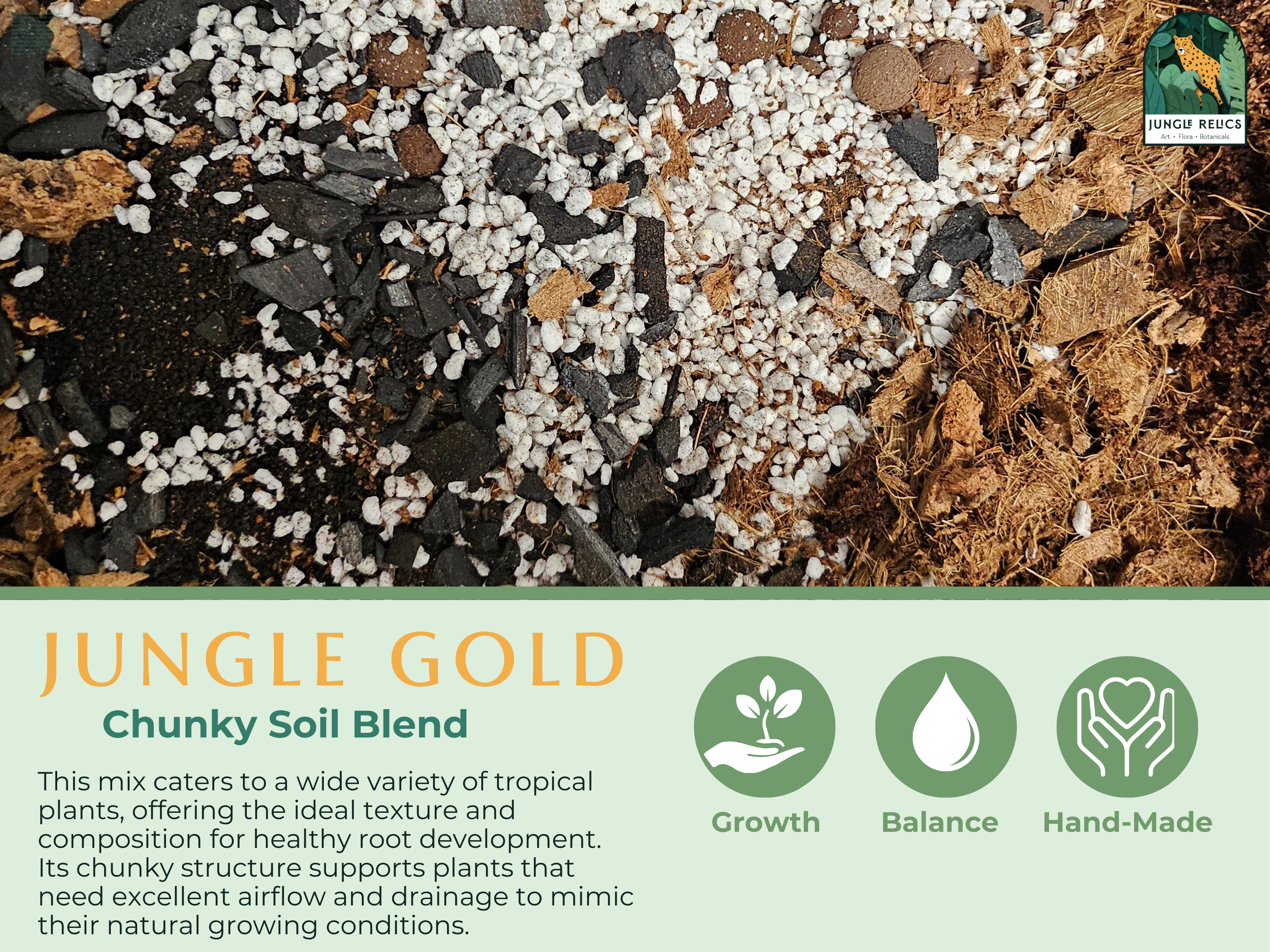 Jungle Gold Chunky Mix is the ultimate soil blend for tropical plants! Designed for optimal drainage and airflow, it prevents root rot while retaining moisture. Perfect for monstera, orchids, hoyas, and more, this eco-friendly mix includes premium soil, bark, coco coir, LECA, and perlite. Locally hand-mixed in Idaho!