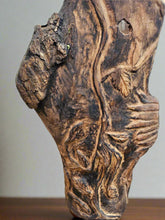 The Hand-Carved Dragonfly Outdoor Planter and Solar Light Wood Spirit in Solid Walnut (30" x 10"). 100% handmade, each piece is unique and perfect for home decor. The natural walnut grain and artisanal craftsmanship add rustic charm, making it a standout decorative piece for any space.