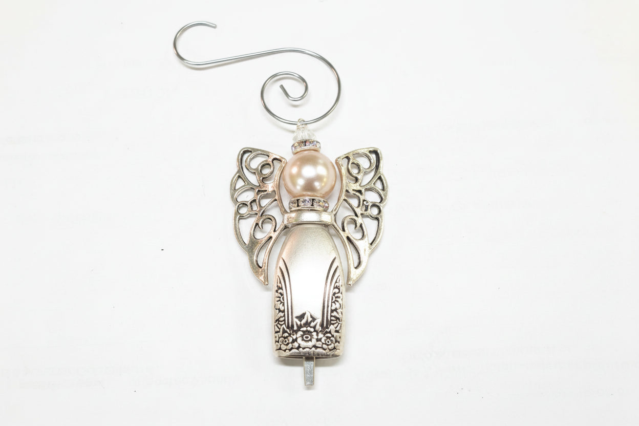 Vintage silverware angel bell with soft chime—handcrafted ornament symbolizing “an angel gets its wings,” perfect for gifts, décor, and meaningful keepsakes.