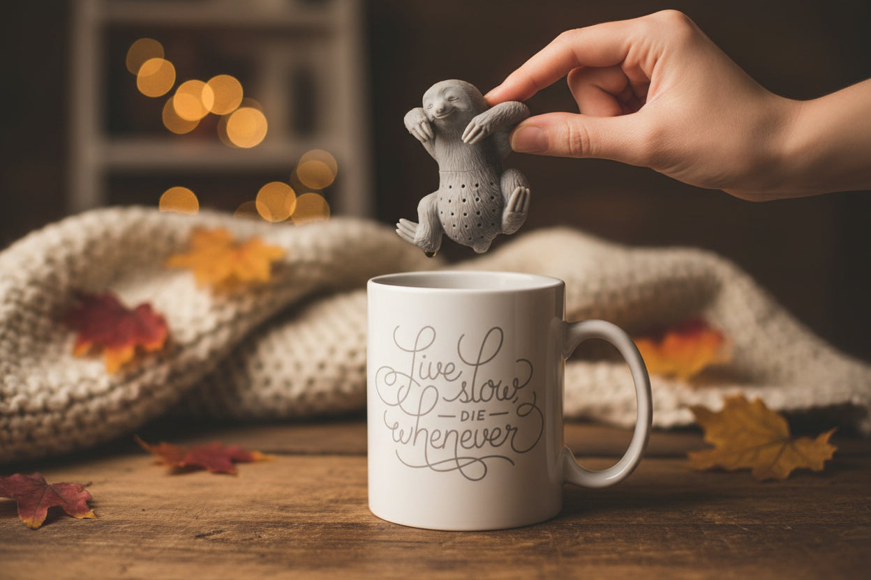 Fred Slow Brew Sloth Tea Infuser is a cute, reusable BPA-free silicone steeper that hangs from your mug for easy, relaxing loose-leaf tea brewing.