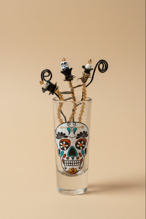 Beaded Day of the Dead Flowers- Each flower is individually handcrafted using an intricate combination of glass beads, wirework, skull accent.