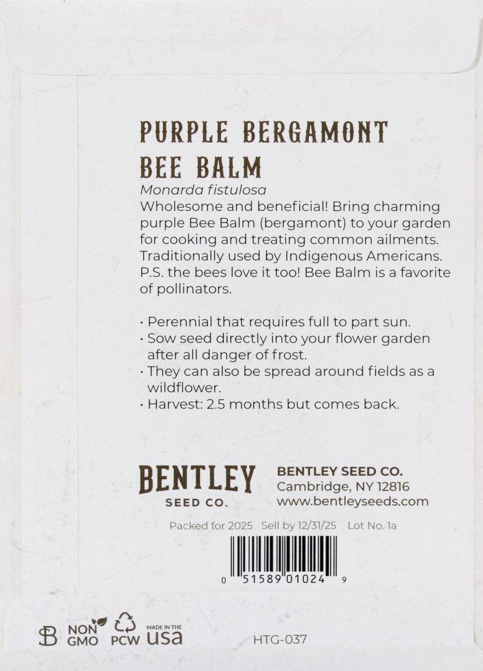 Heirloom Purple Bee Balm (Monarda) perennial seeds. Pollinator-friendly bergamot perfect for teas, herbal gardens, and cottage-style blooms.