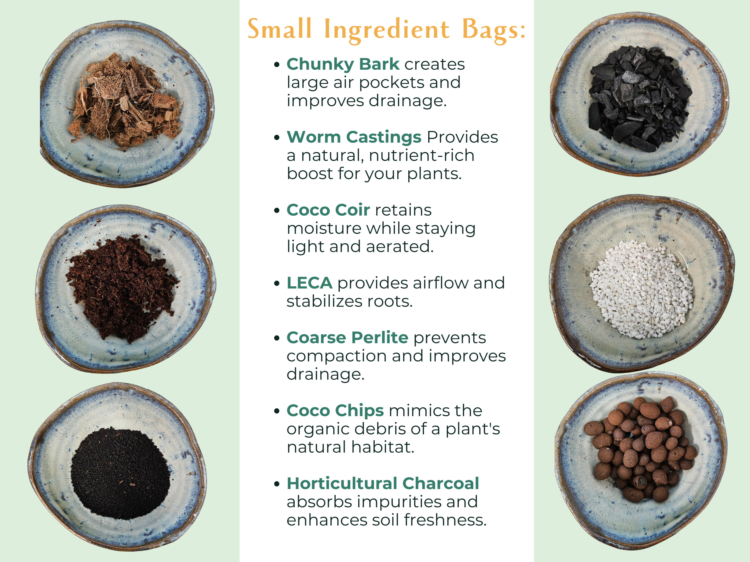 Shop Jungle Gold premium ingredient bags for tropical plants! Choose from Chunky Bark, Coco Coir, LECA, Perlite, Coco Chips, Horticultural Charcoal, or Worm Castings. Perfect for custom soil blends, improving drainage, boosting airflow, and supporting healthy roots. Eco-friendly, hand-packed in Idaho!