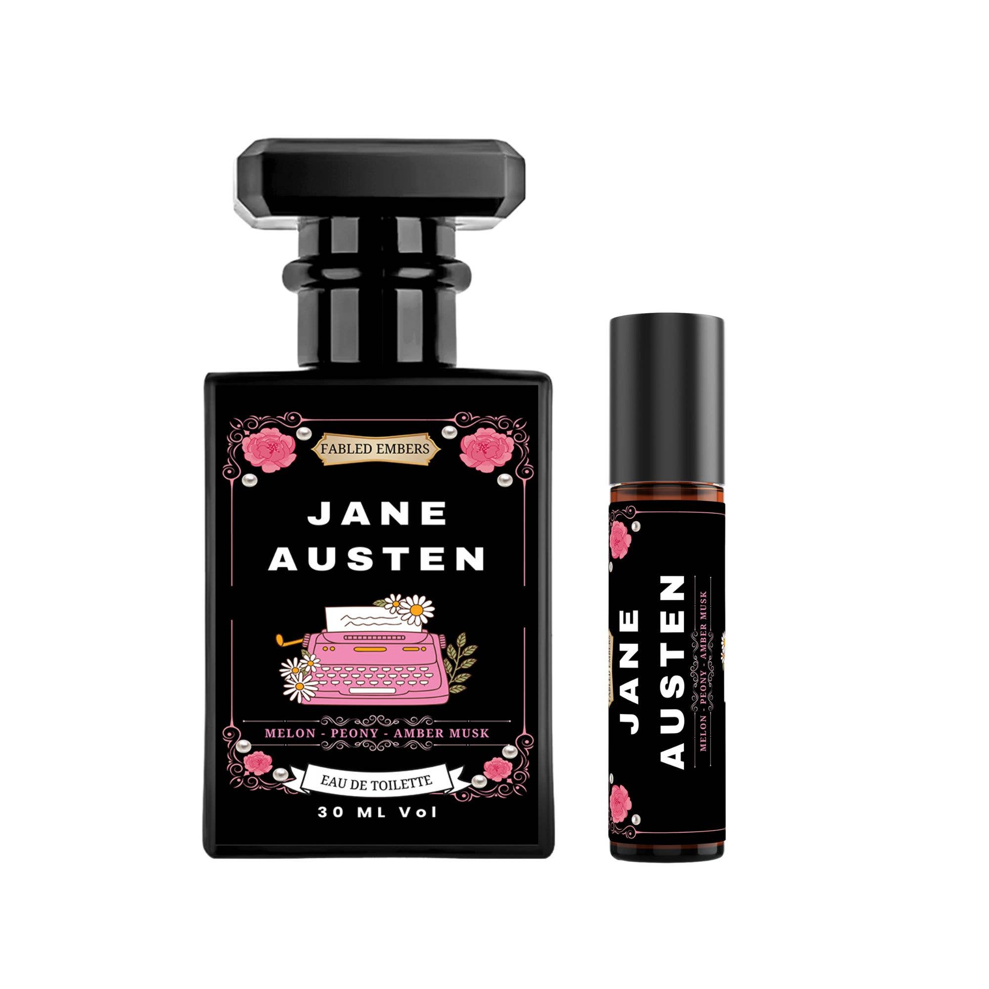 Jane Austen Perfume—lush melon, lemon, lily of the valley, peony & oakmoss. A classic, feminine floral fragrance perfect for book lovers and romantic souls.