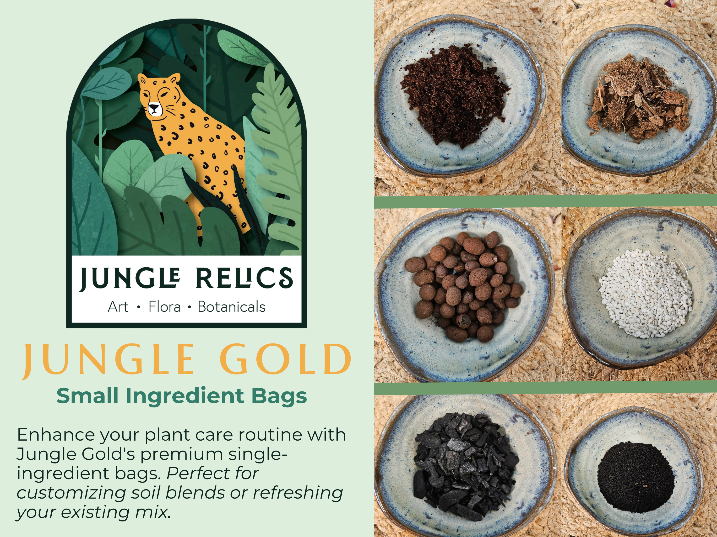 Shop Jungle Gold premium ingredient bags for tropical plants! Choose from Chunky Bark, Coco Coir, LECA, Perlite, Coco Chips, Horticultural Charcoal, or Worm Castings. Perfect for custom soil blends, improving drainage, boosting airflow, and supporting healthy roots. Eco-friendly, hand-packed in Idaho!