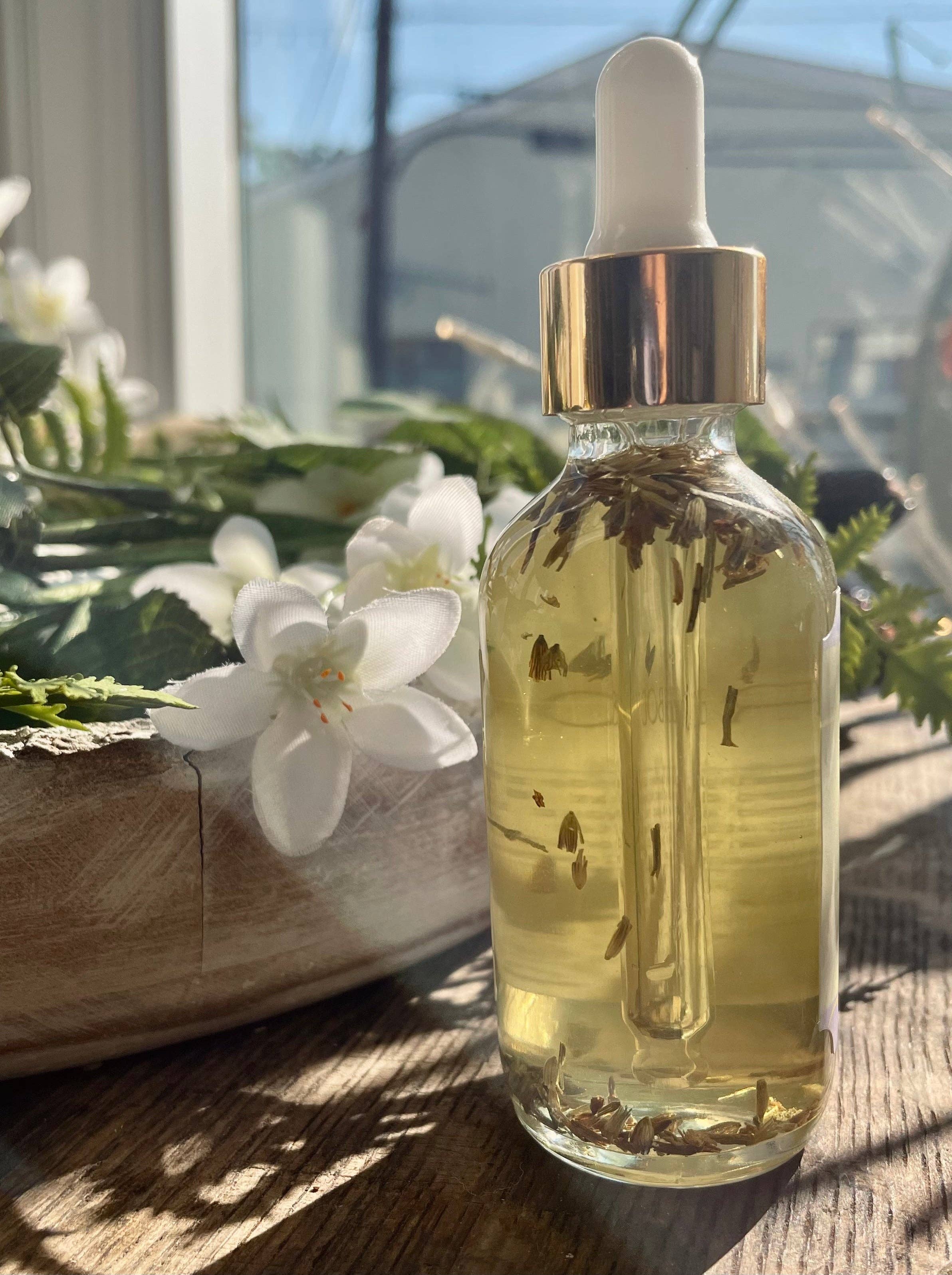 Lavender Body Oil with almond, coconut & vitamin E. Lightweight, soothing, and hydrating for face, body & hair. Organic, vegan & handcrafted.