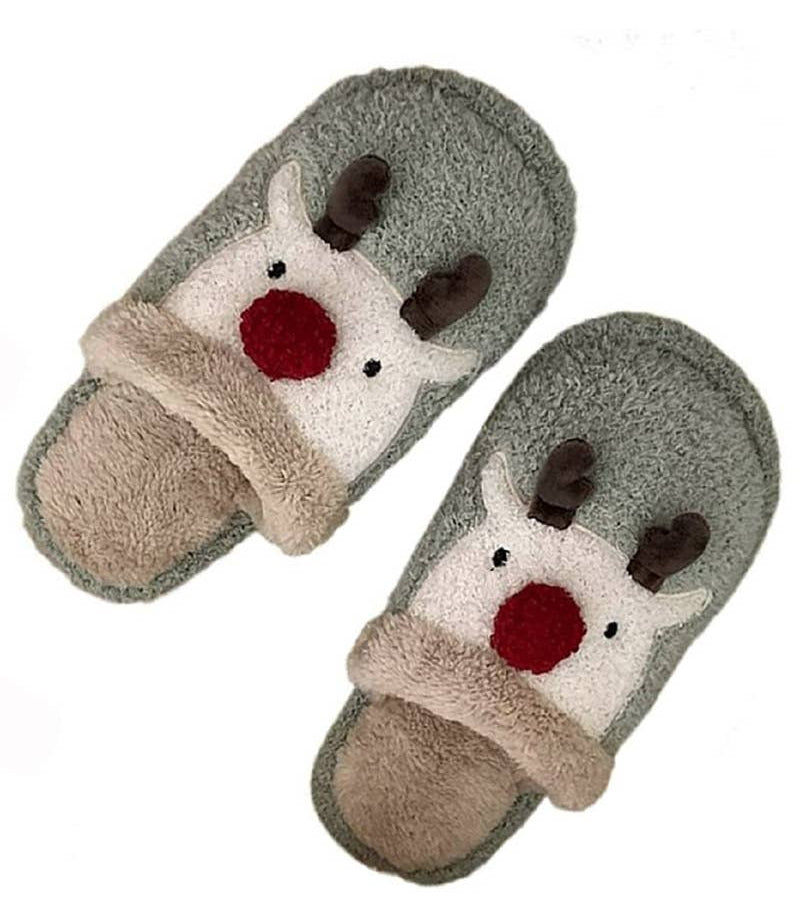 Soft plush cozy slippers in whimsical Mushroom or festive Reindeer style. Made with 66% cotton, 32% polyester & 2% spandex for warm, comfy all-day wear.