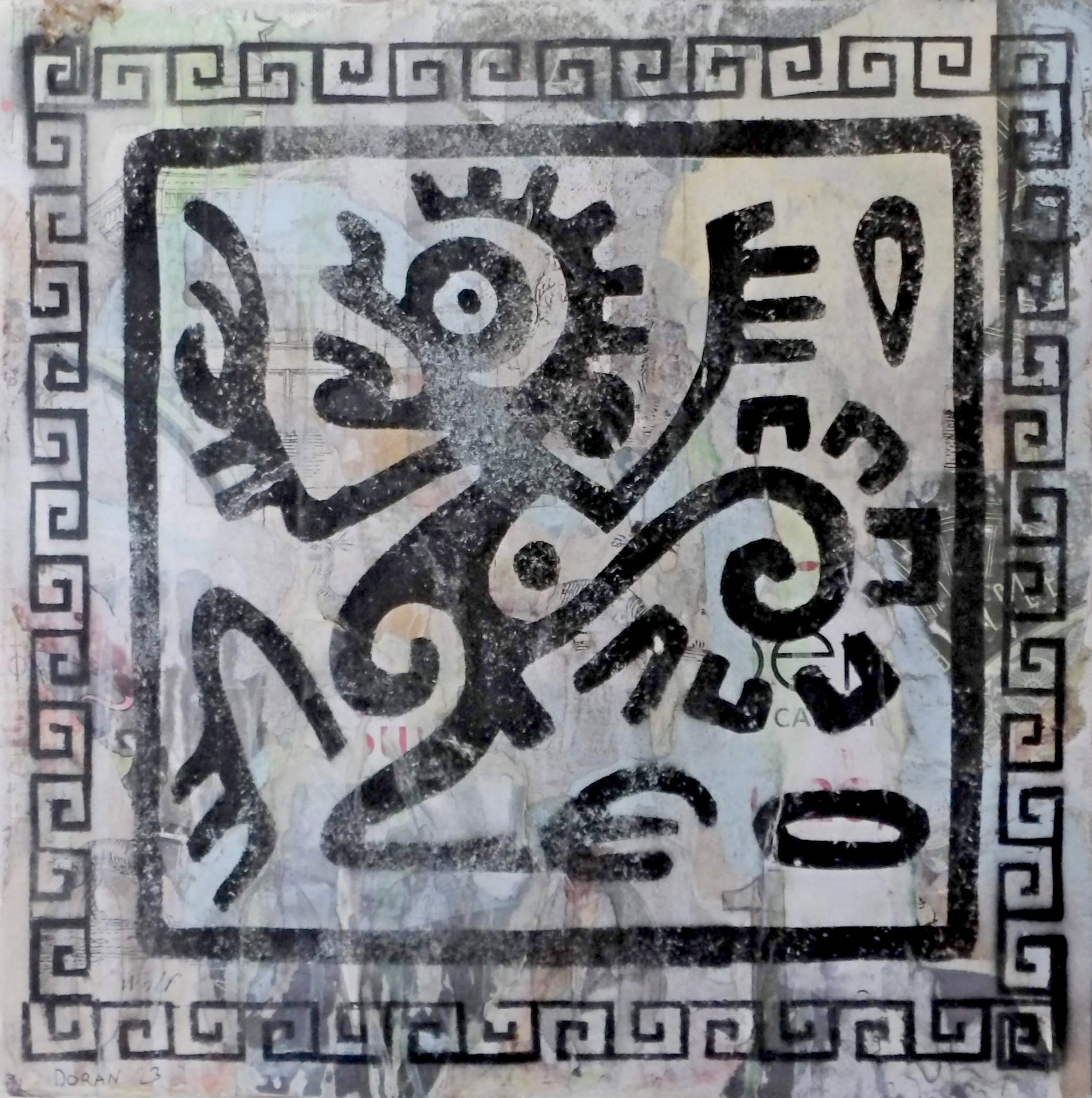 “Mayan Monkey” is a bold 12"x12" mixed media artwork blending Mayan mythology with modern street art. Featuring a playful monkey surrounded by geometric borders, it evokes creativity and ancient symbolism. Perfect for contemporary spaces, this piece adds a dynamic touch of history and urban energy to your decor.