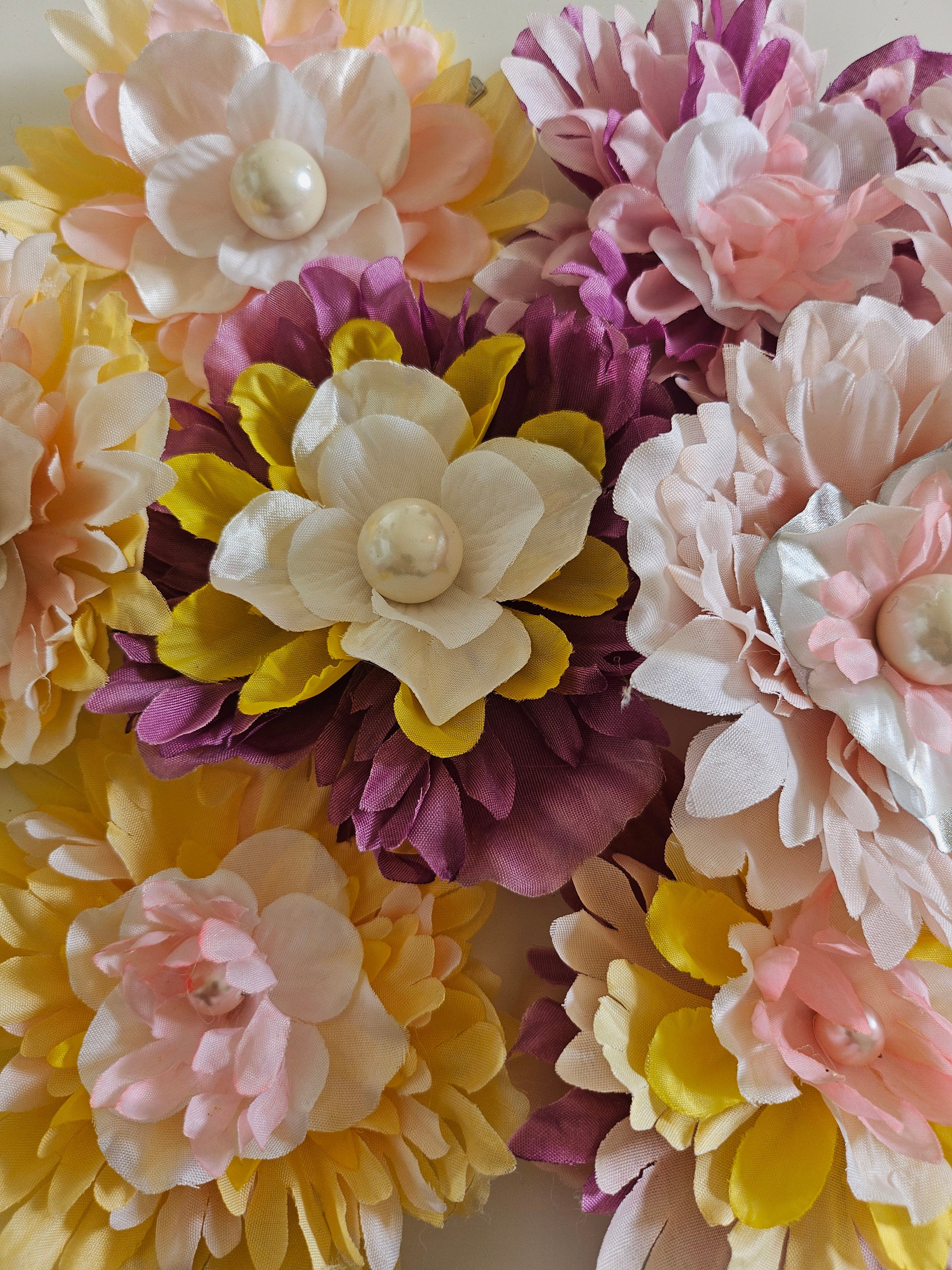 Handmade beaded flower clips for hair, bags, dresses and more. Colorful, fun, and one-of-a-kind—Spring Lemonade Foo Foo Flowers add flair anywhere you wear them!