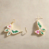 Narcissus & Ferns Butterfly Earrings with real pressed flowers in resin and gold-tone metal. Lightweight, nature-inspired statement jewelry for any occasion.