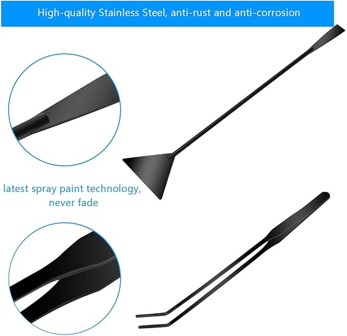 Enhance your terrarium or plant scaping with our 4-in-1 Terrarium Tools Kit, designed for precision and ease. Perfect for trimming delicate plants, arranging moss, or shaping landscapes. This versatile set includes a 10.5" curved scissor, 10" straight and curved tweezers, and a 12.5" sand spatula.