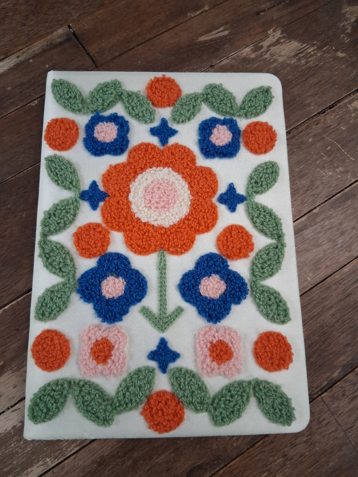 Punch Needle Floral Notebook Journal with a colorful textured botanical cover. A charming journal for notes, lists, sketches, memories, ideas and everyday writing.