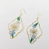 Handcrafted dangle earrings with real Myosotis, Queen Anne’s Lace, and leaves in resin. Lightweight, gold-tone, and perfect for botanical jewelry lovers.
