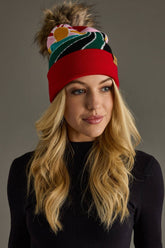 Red & pink sunrise landscape knit hat