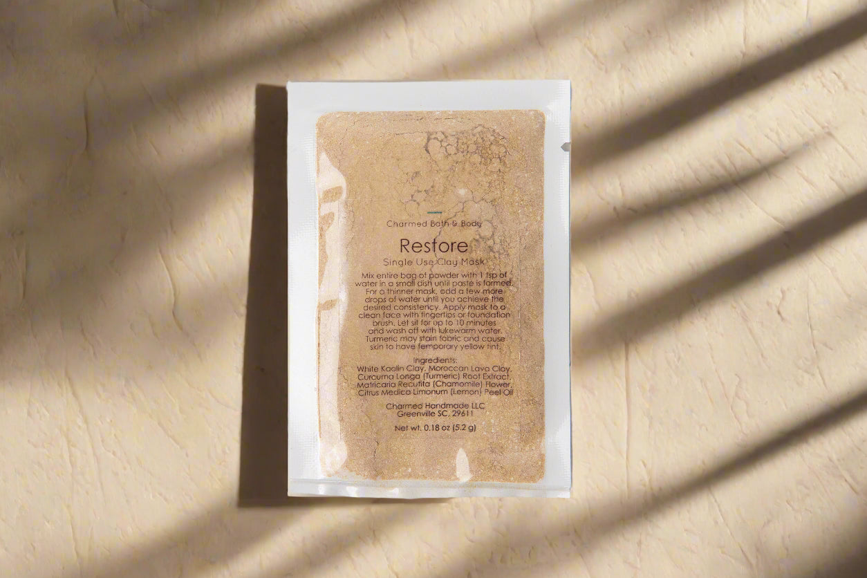 Single-use clay face masks handmade in small batches. Plant-based, skin-nourishing formulas with clean ingredients for glowing, balanced, radiant skin.