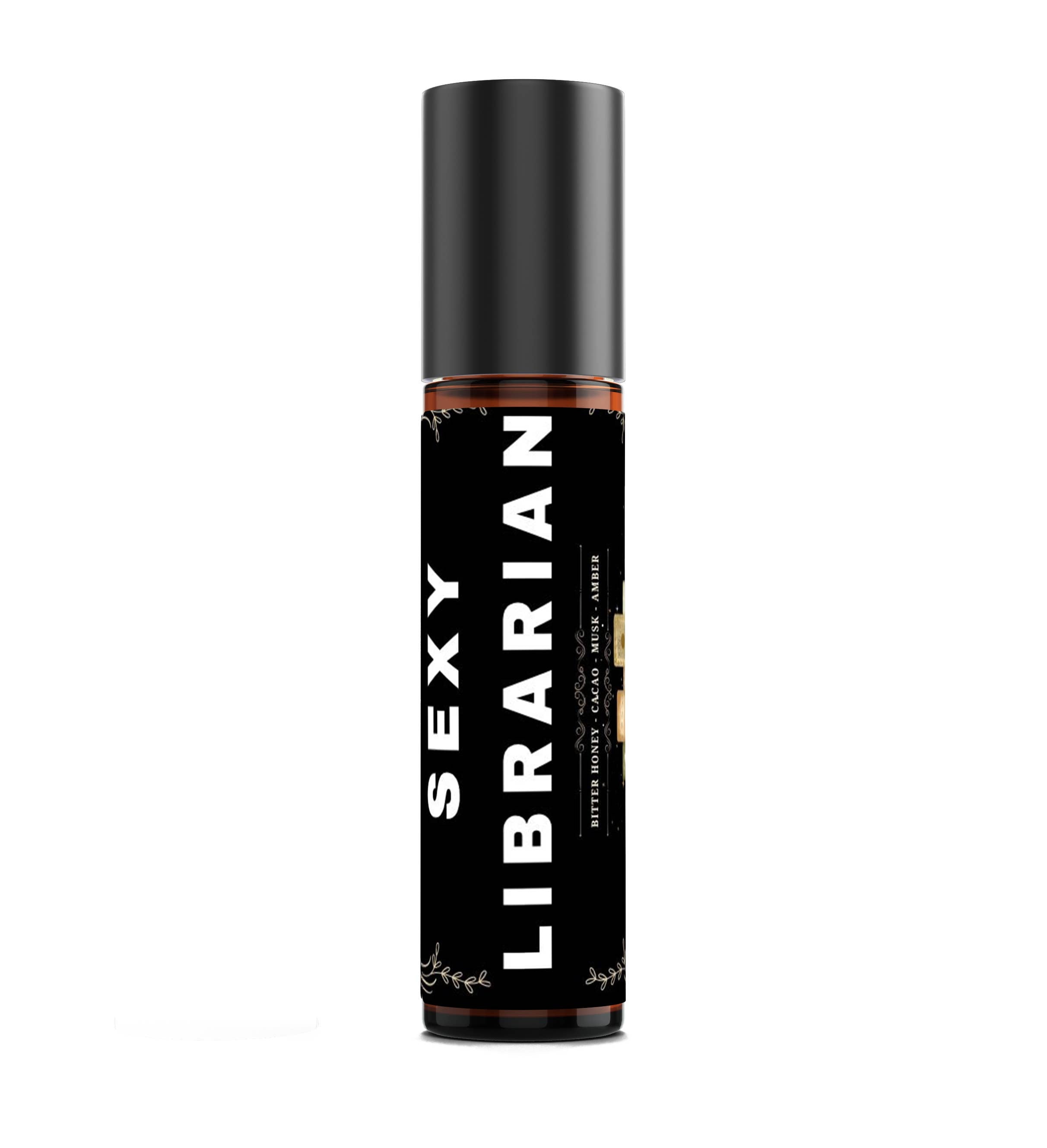 Sexy Librarian Perfume—honey, bitter peach, rose, cacao, musk & amber. A sensual, bookish roll-on scent for clever, captivating, irresistibly smart women.