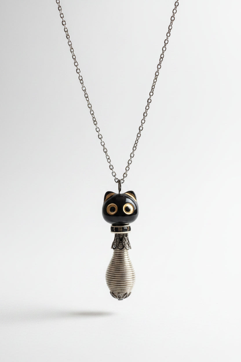 Handmade Cat Bead Necklaces by KStonely. Each one-of-a-kind artisan necklace features whimsical cat beads, unique accents, and vintage-inspired charm.