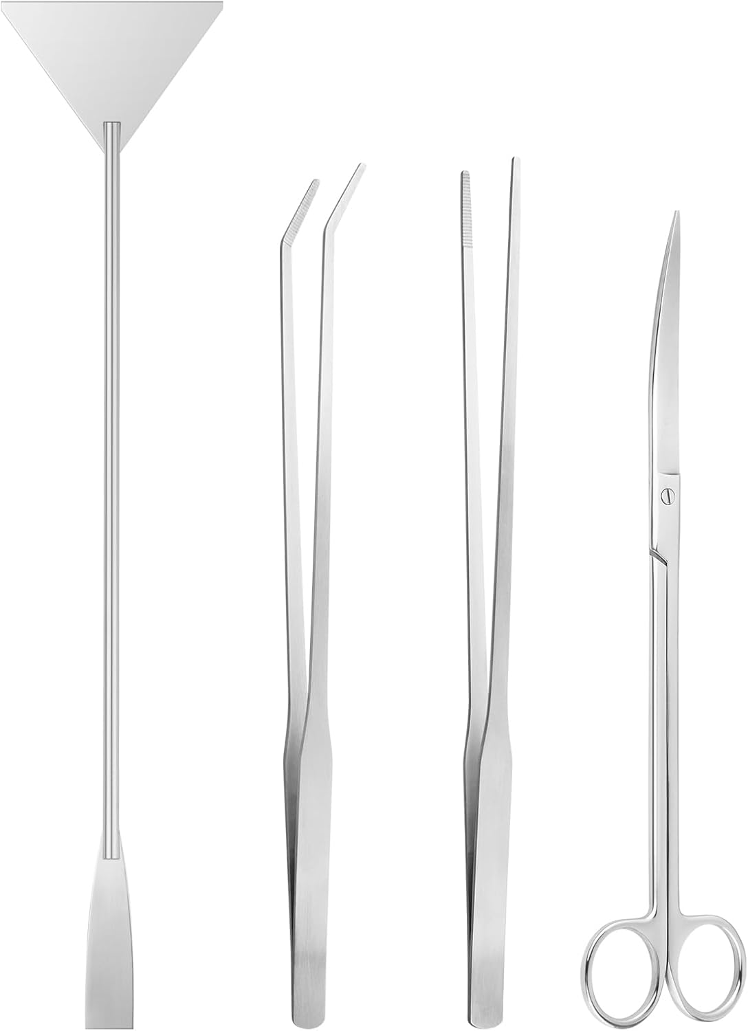 Enhance your terrarium or plant scaping with our 4-in-1 Terrarium Tools Kit, designed for precision and ease. Perfect for trimming delicate plants, arranging moss, or shaping landscapes. This versatile set includes a 10.5" curved scissor, 10" straight and curved tweezers, and a 12.5" sand spatula.