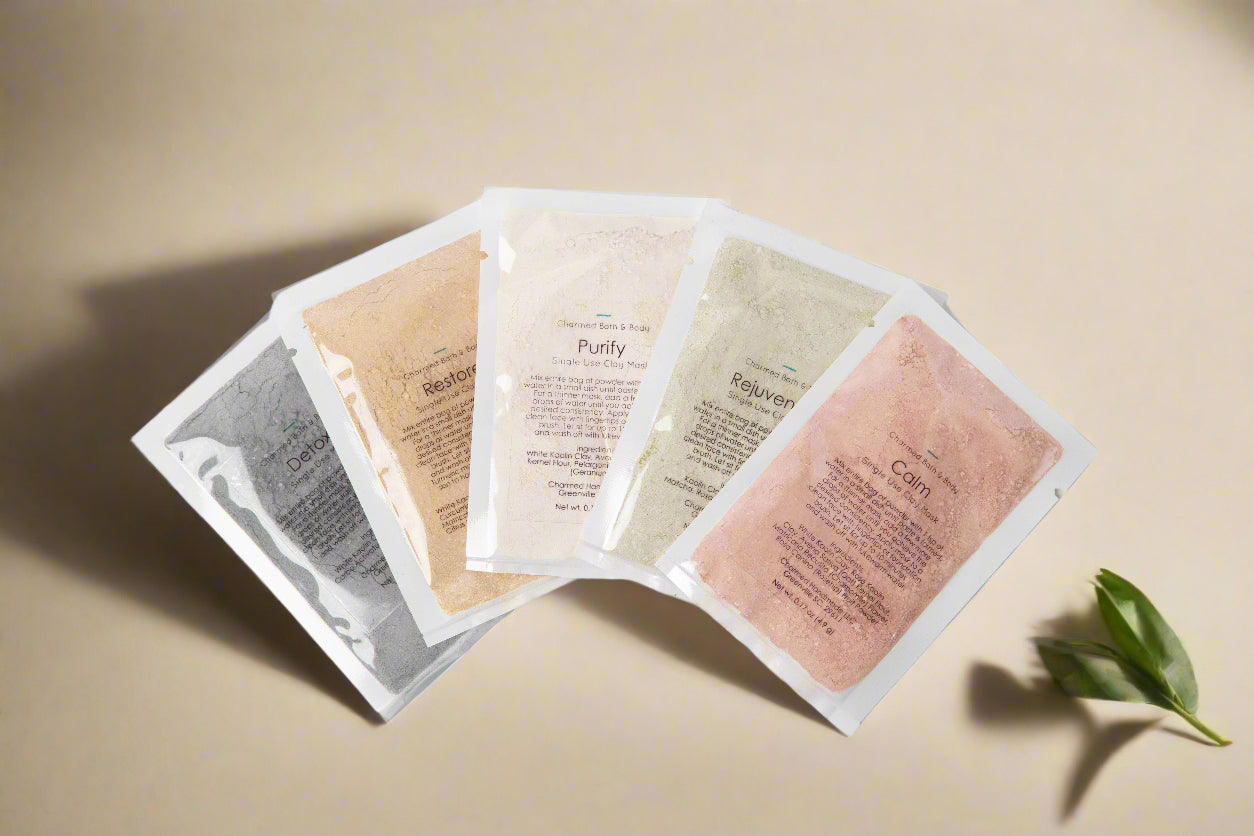 Single-use clay face masks handmade in small batches. Plant-based, skin-nourishing formulas with clean ingredients for glowing, balanced, radiant skin.