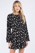 Starry Blossom Woven Dress with long sleeves, elastic waist & floral print. A chic black mini perfect for day-to-night style. Lined & lightweight.