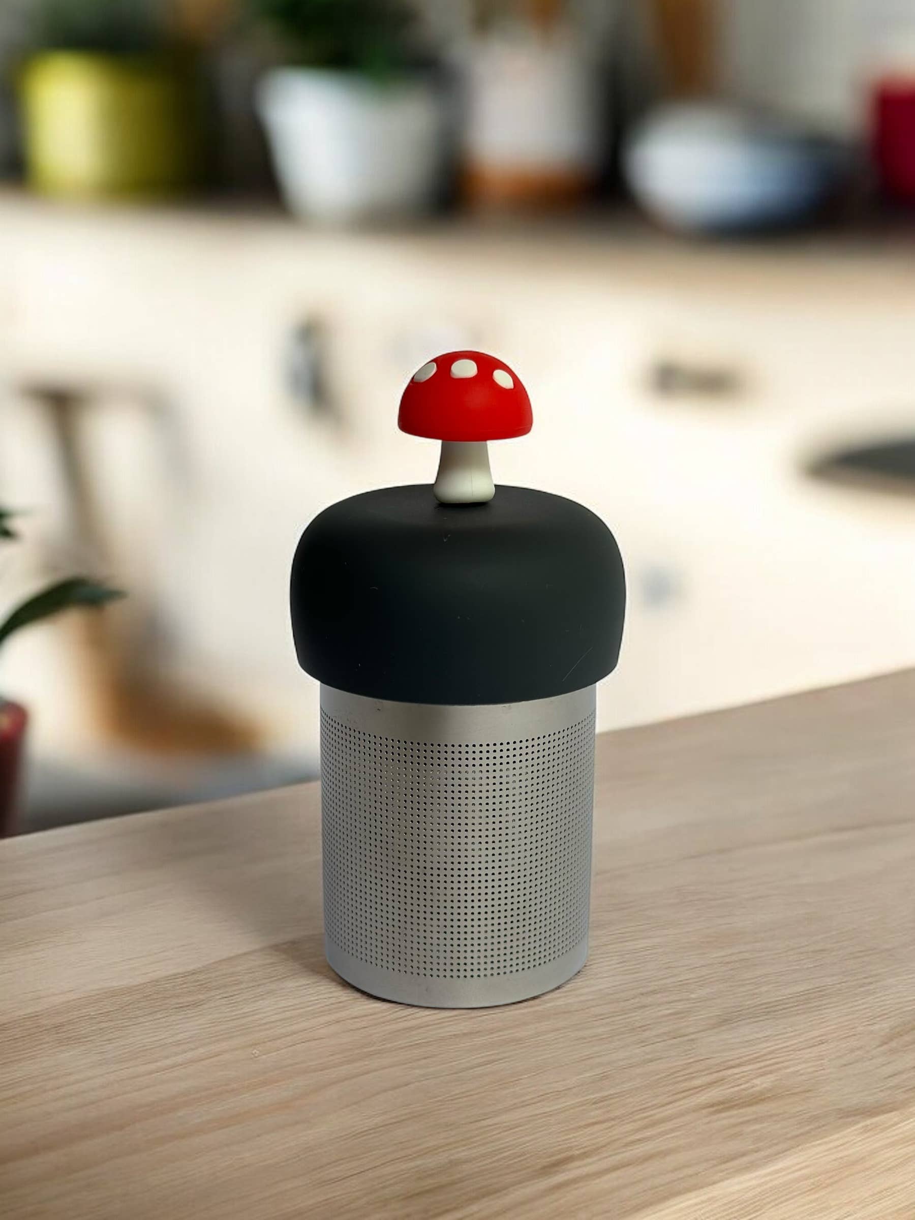 Float2infuse Tea Infuser - Mushroom | Floating Tea Steeper | Grey Base | Red