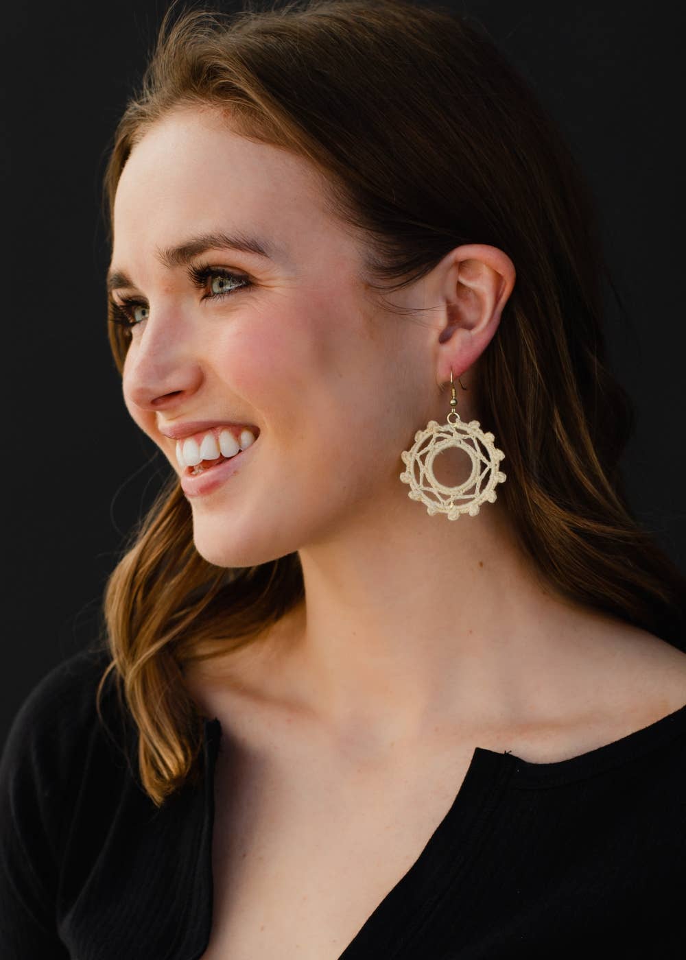 Crochet Dangle Earrings with Gold Accents