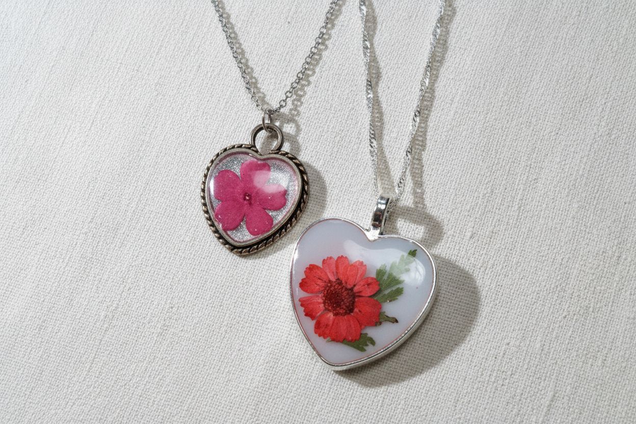 Handcrafted Heart Silverware and Resin Necklace Pendants 