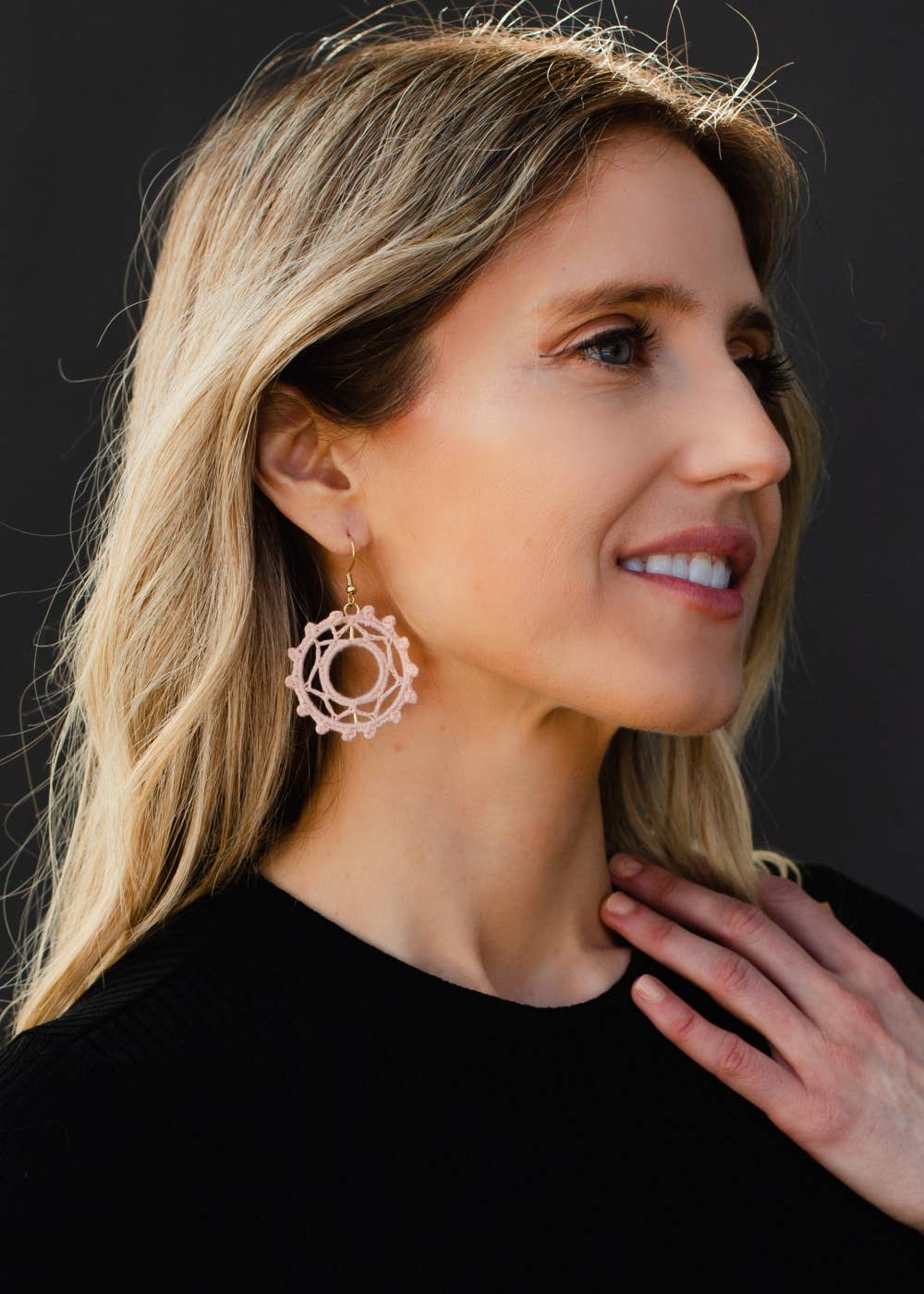 Crochet Dangle Earrings with Gold Accents