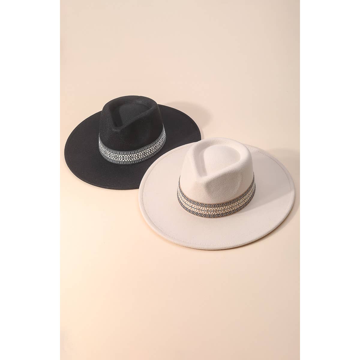Flat Brim Boho Pattern Band Fedora Hat