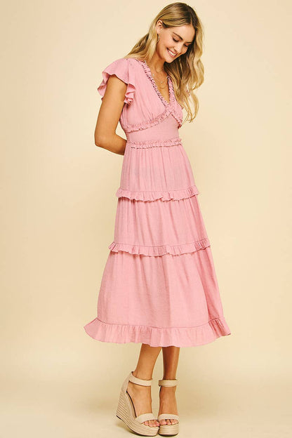Romantic Ruffled Tea-Length Dress