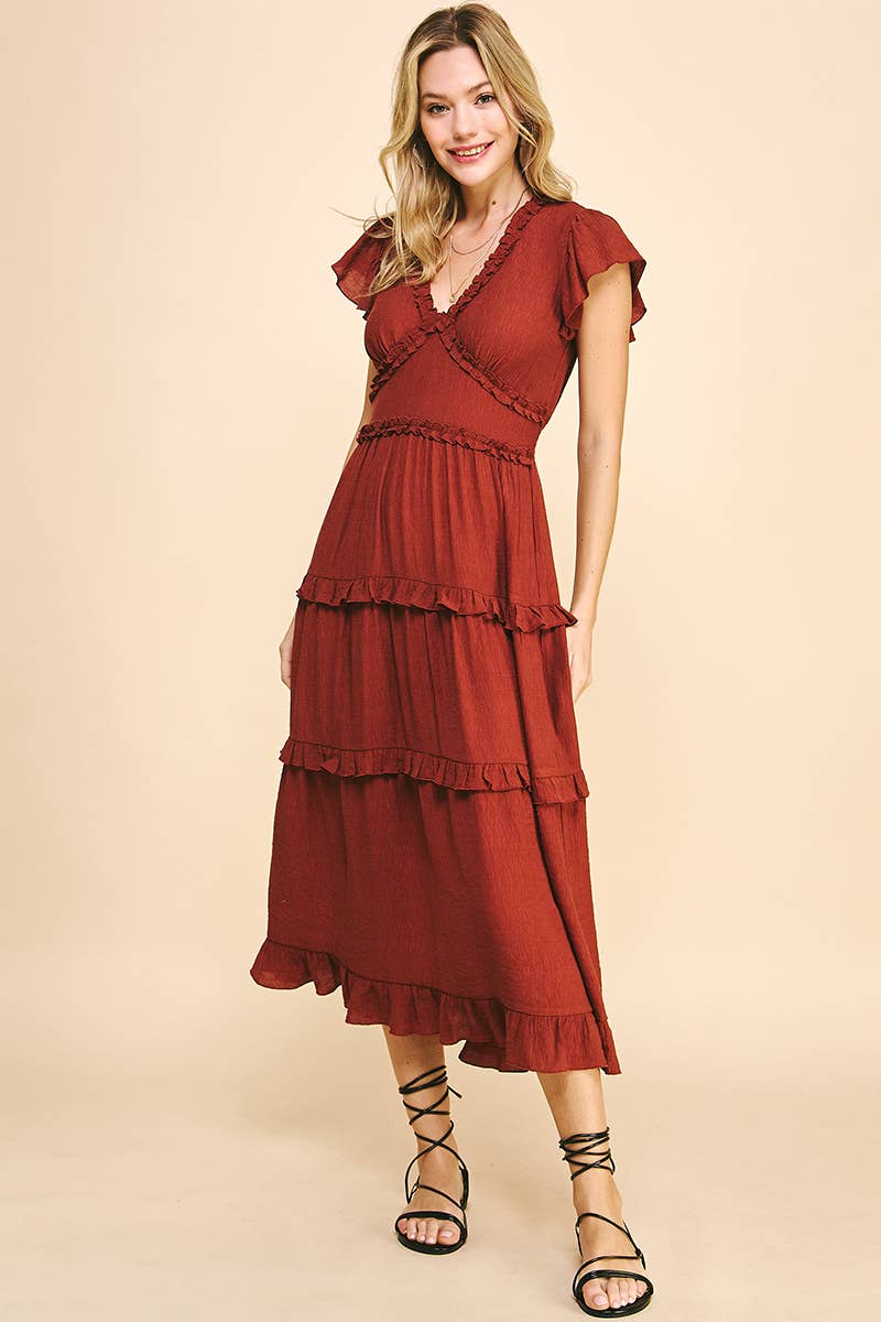 Romantic Ruffled Tea-Length Dress