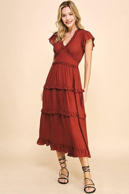 Romantic Ruffled Tea-Length Dress